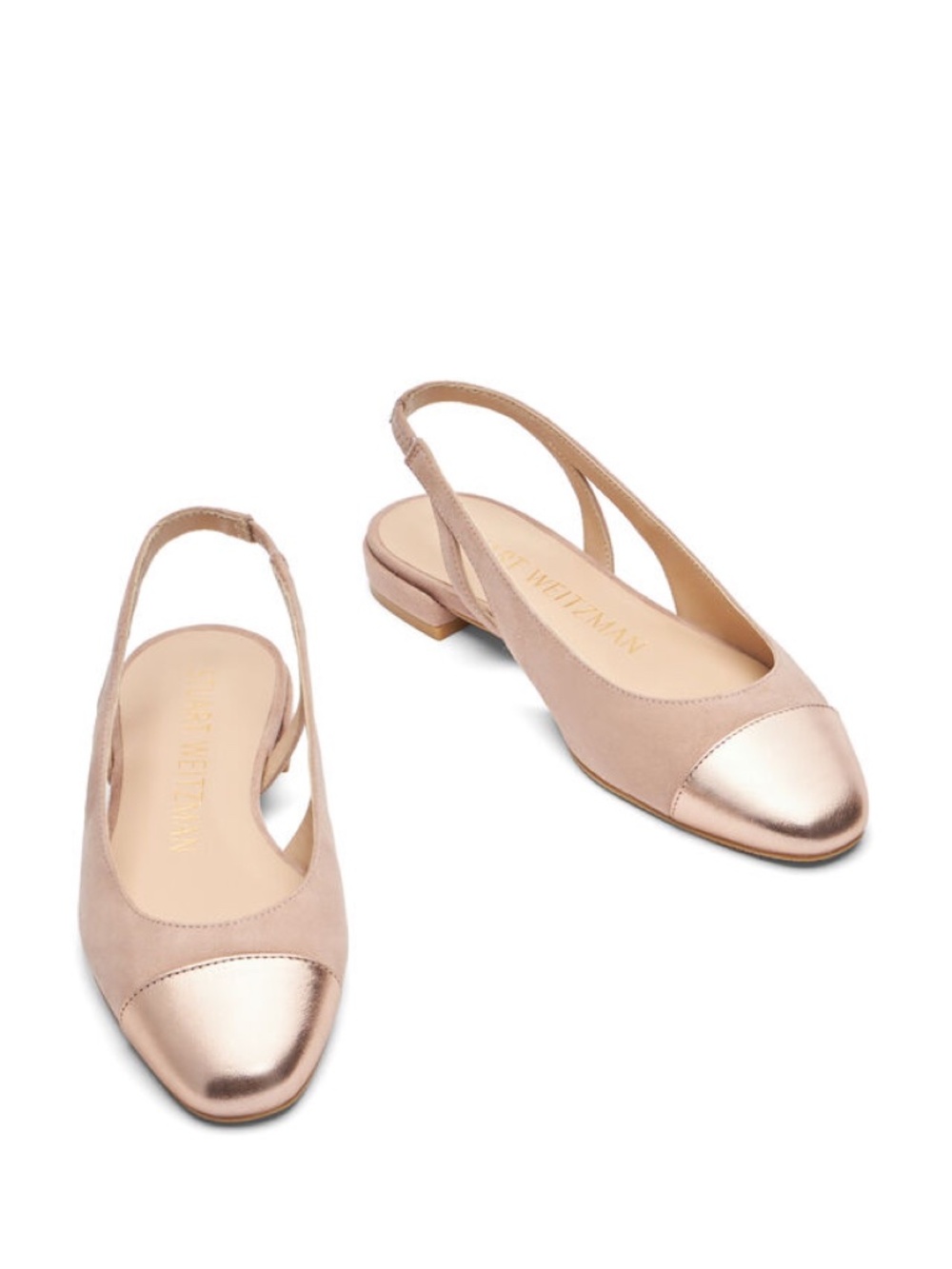 New Stuart Weitzman Sleek Slingback Flat Suede Crushed Metallic Sz 6